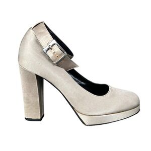 Paco Rabanne Satin Ankle Strap Platform Pumps Champagne Taupe Couture Italy 37
